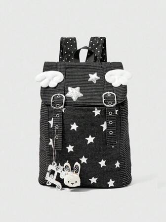 Grunge Punk Mochila con diseño de notas musicales y alas para el regreso a la escuela