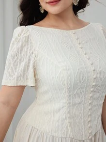 Modelyn 大码纯色船领短袖优雅夏装 - 杏色 - 查看 5