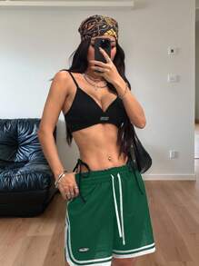 Coolane Quần short thể thao lưới thoáng khí thời trang dạo phố xuân/hè cho nữ màu đen - màu xanh lá - Xem 2