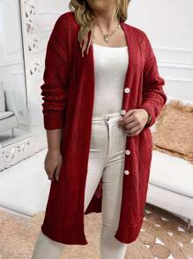 Calvaya 大码女式单排扣针织长款开衫，休闲风格