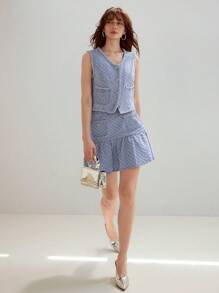 MOTF PREMIUM TEXTURED KNIT PATCH POCKET DENIM VEST JACKET - Blue - View 1