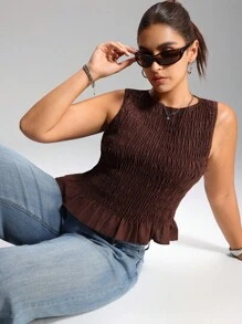 LYSMO Top de camisola con elástico y fruncido estilo bohemio para mujer de talla grande