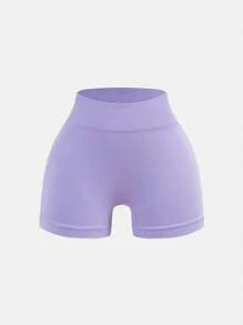 SHEIN 3 件套青少年女孩日常休闲纯色弹力高腰运动瑜伽短裤，春夏 - 彩色 - 查看 10