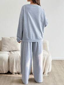 SHEIN 2pcs Set Maternity Casual Loose Number Print Top And Pants  Fall Women Clothes