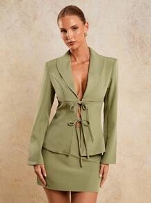 COSMINA 2pcs Women Elegant Padded Shoulder Cinched Waist Waist Suit, Autumn/Winter,Casual,Lounge Sets For Women ,Business Casual Woman - Green - View 5