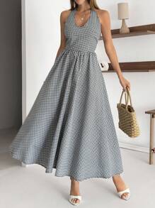 SHEIN Robe à carreaux avec détail de cou pour bretelles