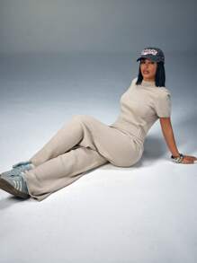 CasuGlow Women Comfy Cozy Knit Top And Knit Pants 2pcs Two Pieces Set Ribbed Two Piece Set Wide Leg Pants Set Women Clothes Modest Pajama Knitted Two Piece Set Womens Two Piece Outfit Two Piece Pants Set - Dusty Pink - View 4