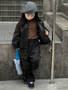 DAZY 秋季少女羽绒服皮夹克 - 黑色 - 查看 2