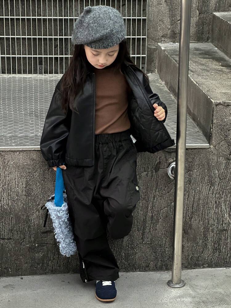 Young Girl Padded Coat For Fall Leather Jacket