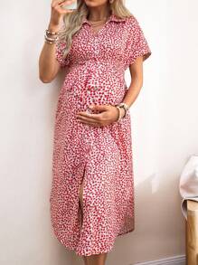 SHEIN Pregnant Women Casual Ditsy Floral Button Front Dress For Beach - Multicolor - View 5