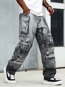 Manfinity EMRG Men's Washed Distressed Cargo Denim Jeans - Multicolor - View 3