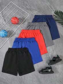 5 chiếc quần short dệt kim cạp chun in nhiều màu phong cách đường phố cho bé trai, vải mềm, thời trang và đa năng để mặc hàng ngày - Nhiều màu - Xem 2