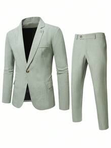 Manfinity Bizformal Costume décontracté d'affaires pour hommes, en 2 pièces, ensemble de costume unicolore veste et pantalon, style mode décontractée pour une utilisation quotidienne, mariage, bal de promo. Convient pour la Saint-Valentin, l'anniversaire et autres occasions. Un excellent cadeau pour votre petit ami ou mari.