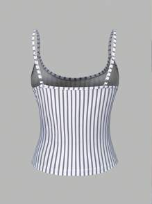 Jouncy White Stripe Print Scoop Neck Fitted Casual Vacation Sexy Women Camisole
