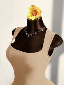 Amplova 宽肩带方领紧身迷你连衣裙 - 卡其色 - 查看 6