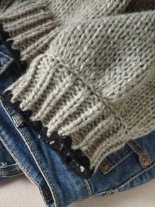 SHEIN CURVE+ 大码女式休闲毛衣，配有系带腰带、蝴蝶结、撞色滚边和开襟设计 - 彩色 - 查看 5