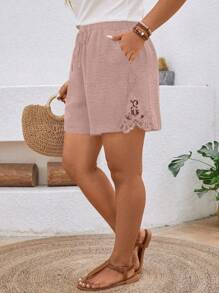 EMERY ROSE Plus Size Women Lace Hollow-Out Shorts - Pink - View 1