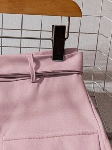 GlowEve 女式纯色单纽扣长款休闲工作裙 - 粉色 - 查看 4