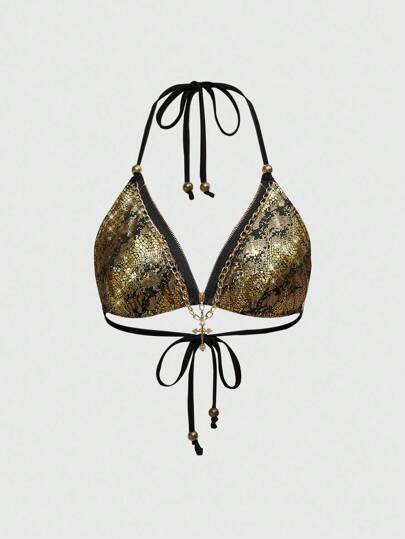 J-Fashion Shibuya Y2K Halter Triangle Summer Fashion Metal Chain Decor Women Top