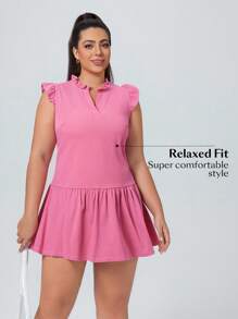 SHEIN Essnce Plus Size Women Summer Casual High Stretch Denim Dress - Pink - View 5