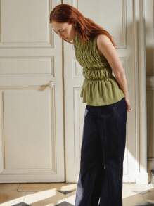 lacRébo Olive Green Smocked Sleeveless Cotton Top With Flared Hem Cute Autumn Top Teacher Top Spring Summer - Olive Green - View 8