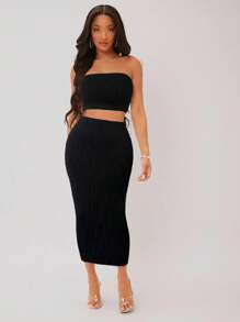 SHEIN SXY Simples sexy Roupa de 2pçs - Preto - Visão 4