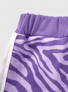 SHEIN 2pcs/Set Girls Zebra Print & Letter Short Sleeve Raglan T-Shirt And Shorts, Suitable For Daily Outdoor Activities - Multicolor - View 6