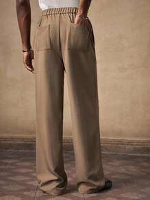 AKNOTIC Pantaloni casual dritti a gamba larga in colore marrone intrecciato per uomo, vestibilità morbida e ampia con coulisse, stile da designer, adatto per giovani uomini, regalo per laurea o ritorno a scuola