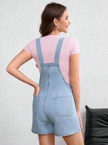 SHEIN Maternity Casual Denim Romper For Summer - Light Wash - View 2