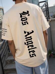 Manfinity EMRG Men's Round Neck Short Sleeve T-Shirt With Letter Print - Khaki - View 1