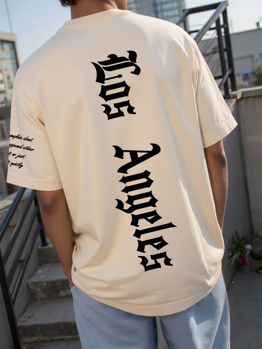 Manfinity EMRG Men's Round Neck Short Sleeve T-Shirt With Letter Print - Khaki - View 1