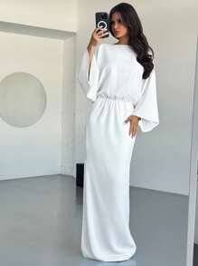 Firerie Robe droite blanche élégante, minimaliste, chic et romantique pour femmes. Manches chauve-souris, robe de garden-party, robe de remise des diplômes blanche, tenue décontractée d'été, retour à l'école, tenue de voyage en avion, tenue de sortie