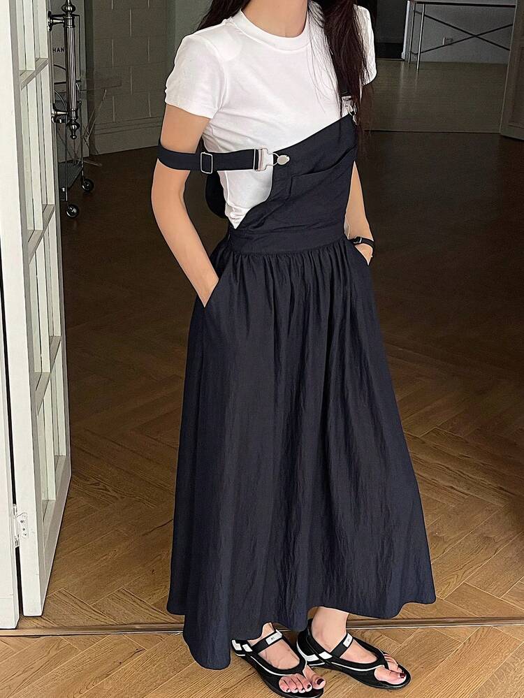 Women's Summer Casual Solid Color Pleated Dress Maxi Dress