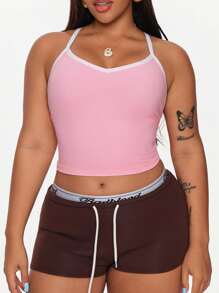 SHEIN Rhythm Era Camiseta sin mangas deportiva rosa de espalda con tirantes para mujer talla grande - Rosa - Ver 4