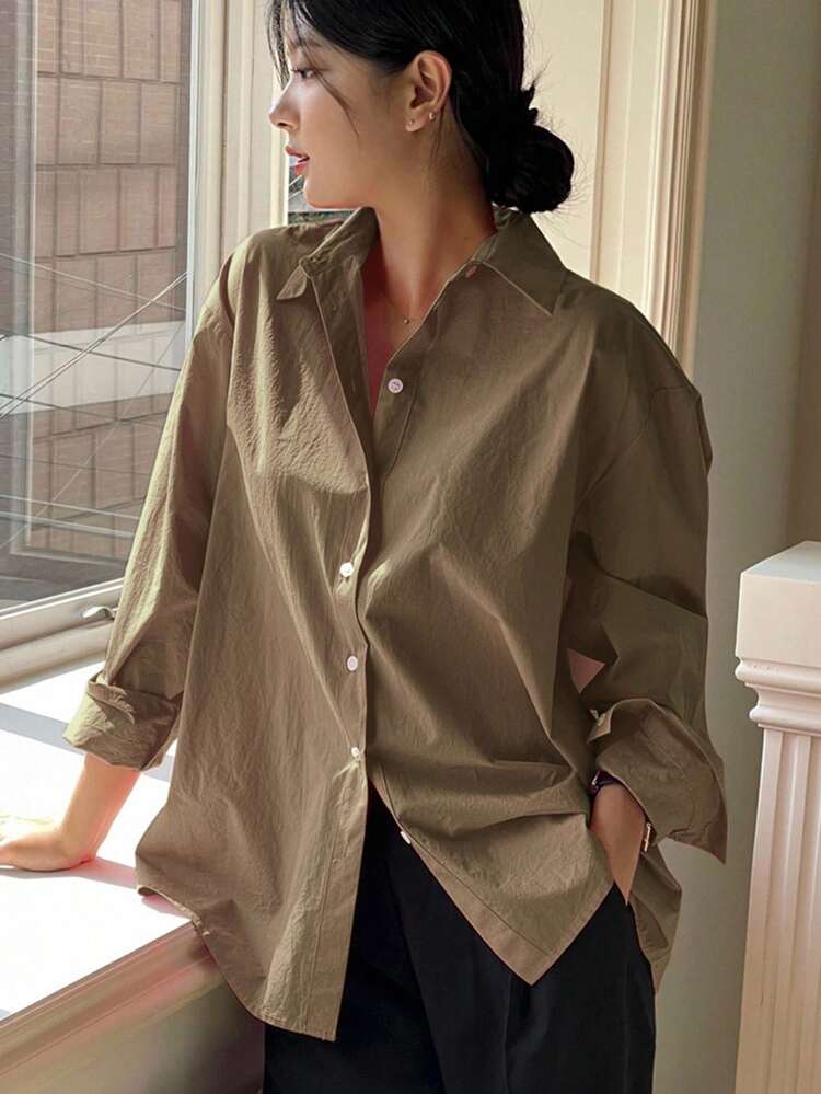 Casual Versatile Solid Color Long Sleeve Shirt