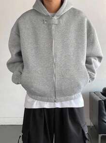 DAZY Felpa con cappuccio e bottoni, da uomo, di colore grigio chiaro, adatta per l'autunno e la primavera