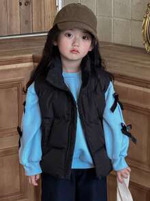 Dazy Kids Young Girls Plain Color Casual Waistcoat Jacket, Versatile For Autumn/Winter Vest - Black - View 3