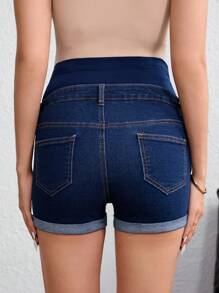 SHEIN Maternity High Waist Ripped Pocket Casual Fashion Denim Shorts