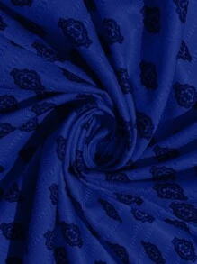 Breezaya 大码女式夏季度假胸围聚拢拼接复古印花方领长裙 - 藏蓝色 - 查看 3