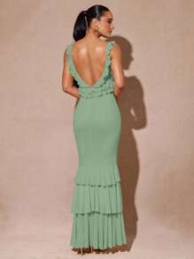 Silquee Elegantes Lässig Minikleid mit einfarbigem Rüschen-Saum und tiefsitzendem Rückenausschnitt