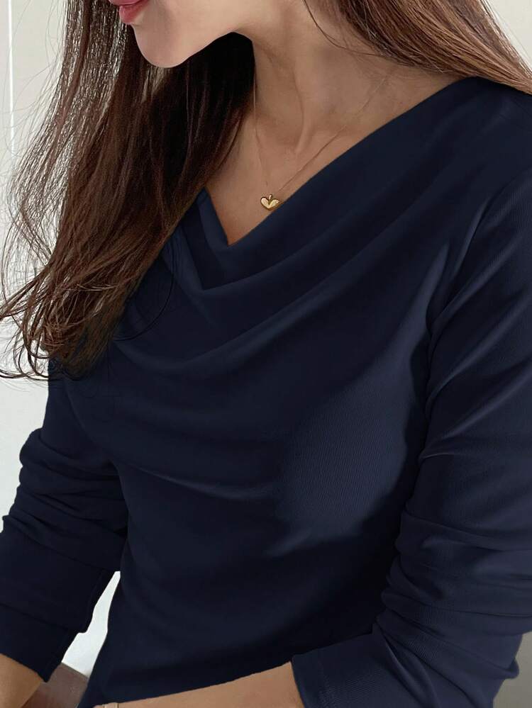 Women's Elegant Scoop Neck T-Shirt, Undershirt Long Sleeve Top