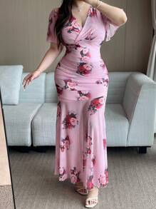 Vibekara 大码优雅迷人美人鱼裙 - 粉色 - 查看 1