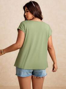 Elaquor Große Größen Lässig Floral Stickerei Tunnelzug Ausschnitt T-Shirt, Urlaubsstil