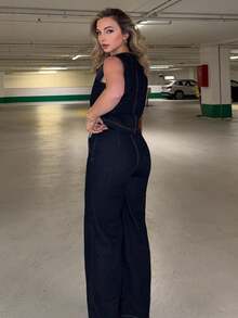 Jeta Ari Women Casual Denim Vest And Pants 2 Pieces Set, Minimalist And Fashionable For Everyday Wear - Dark Wash - View 2