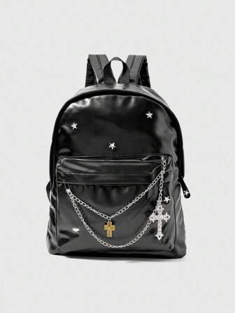 Grunge Punk Mochila de doble cadena de moda escolar para volver al colegio