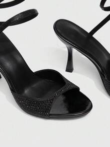 CUCCOO SZL Sandali con tacco alto neri da donna, nuovi e sexy, con cinturini impreziositi da strass e decorazioni a forma di serpente, punta tonda, stiletti adatti per feste, appuntamenti e occasioni serali