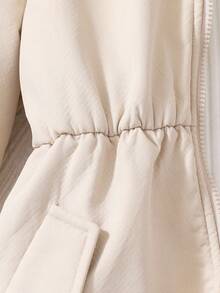 SHEIN Vintaside Kids Tween Girl Casual Versatile Fur Trim Hooded Fleece Jacket, Winter Fall - Apricot - View 3