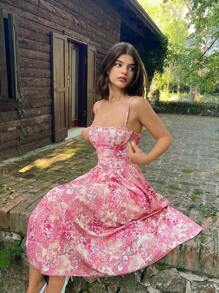 Sweetina New Arrival Spring/Summer Ditsy Floral Long Dress - Pink - View 4