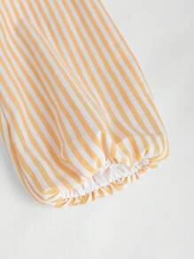 Sweetra Striped Print Deep V-Neck Knot Casual Long Sleeve Blouse Fall Cloth For Women - Yellow - View 7