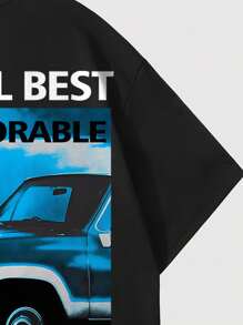 ROMWE MEN Street Life 男士汽车标志印花宽松休闲T恤 - 黑色 - 查看 5